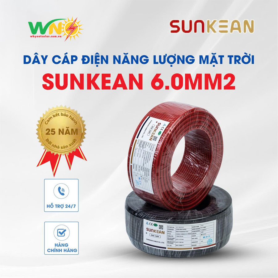 Dây cáp DC Solar Sunkean 6mm² lõi đơn, ruột đồng, 62930 IEC131/H1Z2Z2-K