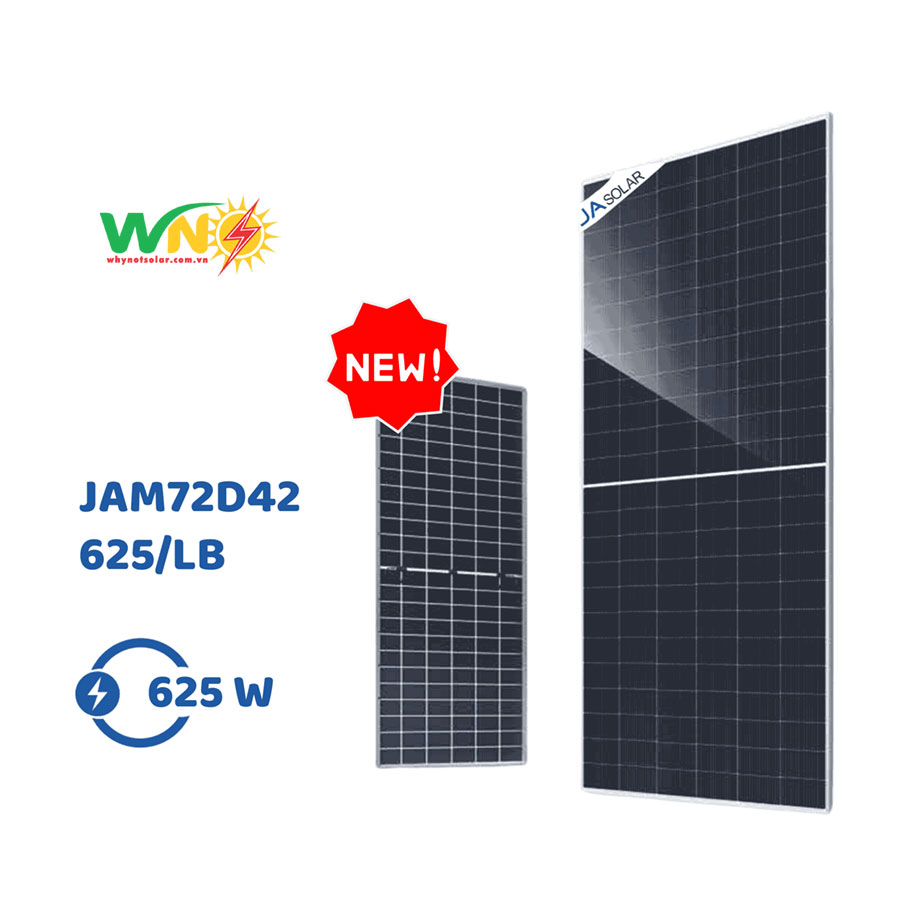 Tấm pin JA 625Wp Ntype hai mặt kính - JAM72D42 625/LB